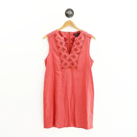 J. Crew | Dresses | J Crew Embroidered Sleeveless Linen Dress 9465 |  Poshmark